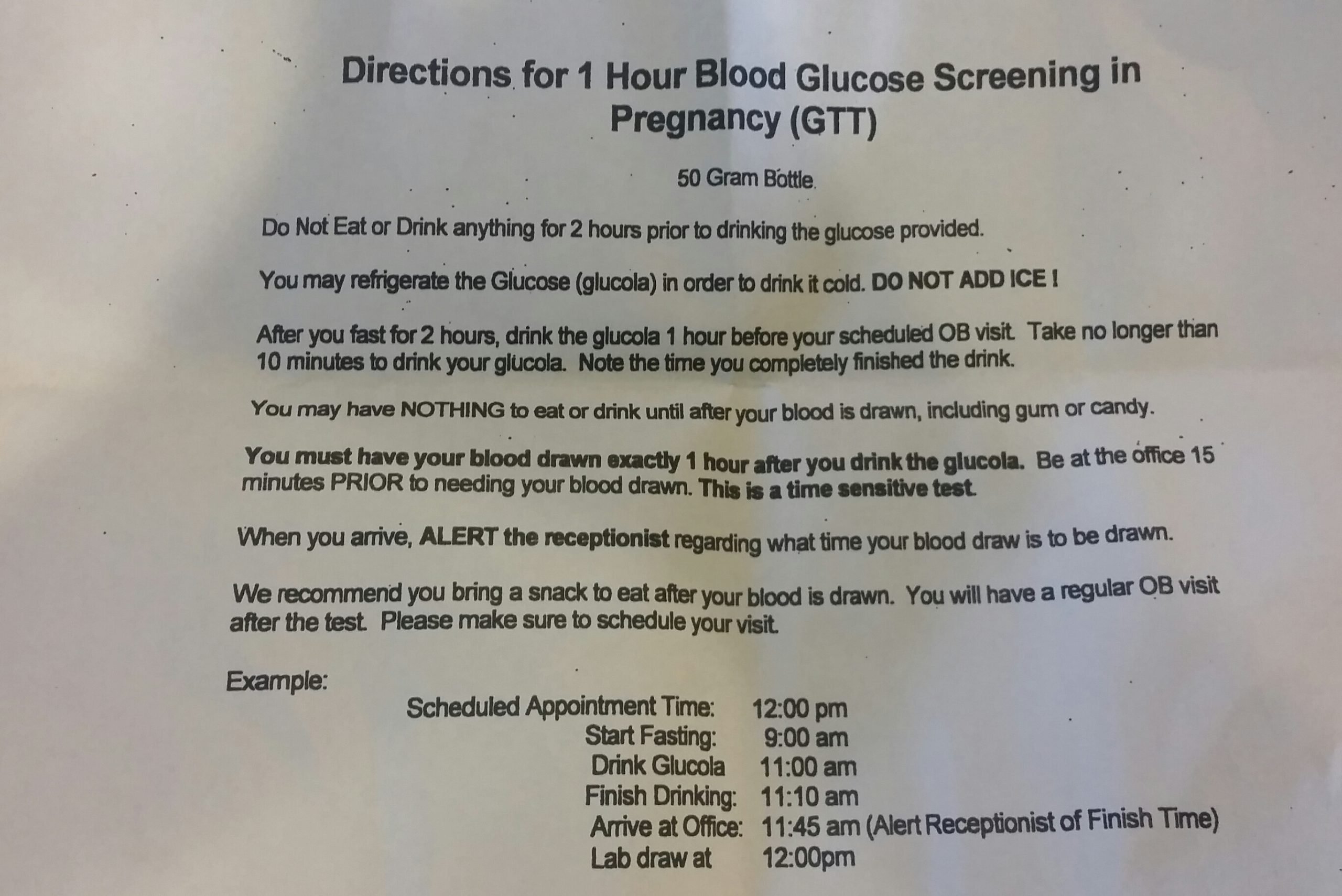 1 Hour Glucose Test Pregnancy Instructions