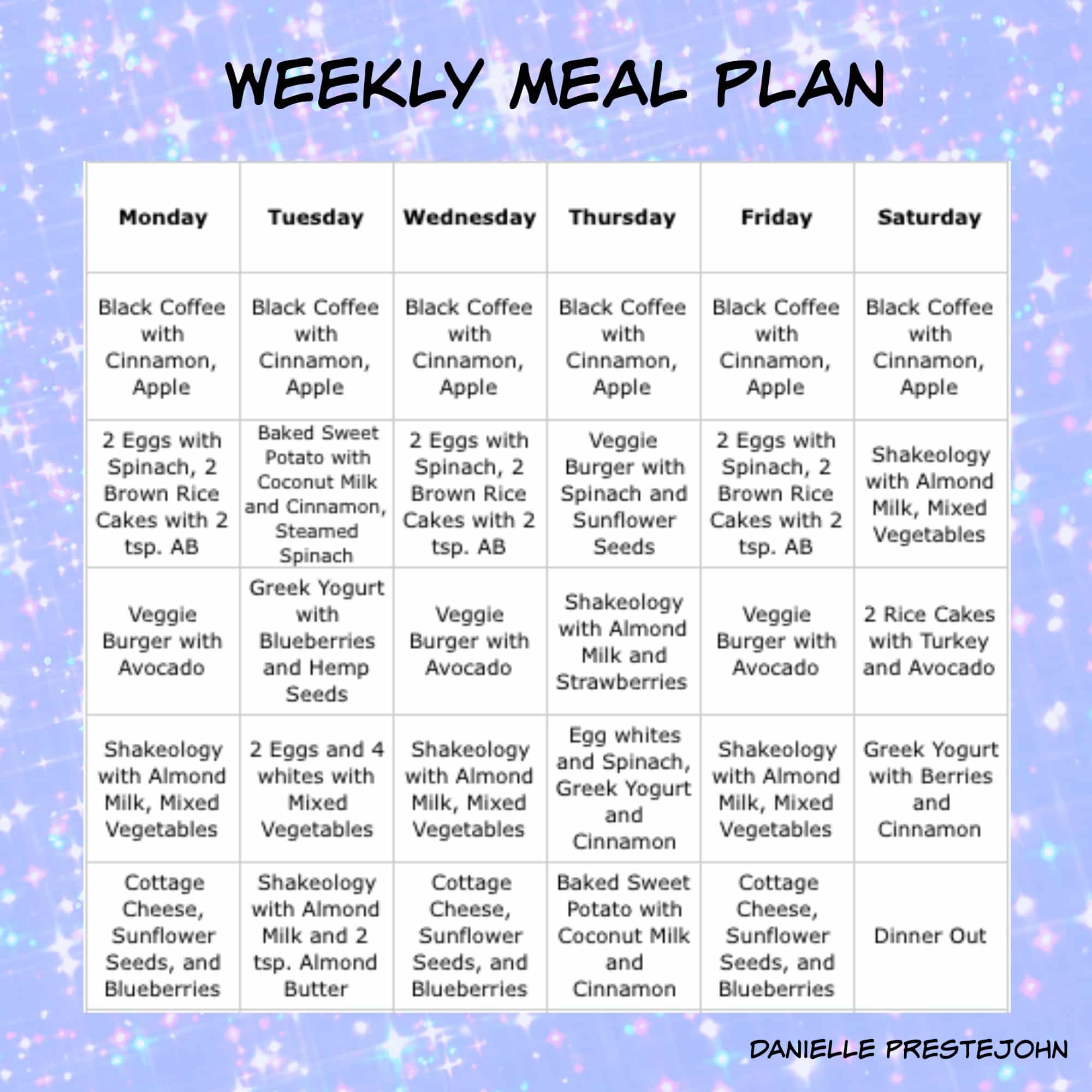 28 Day weight loss plan Menu Plan