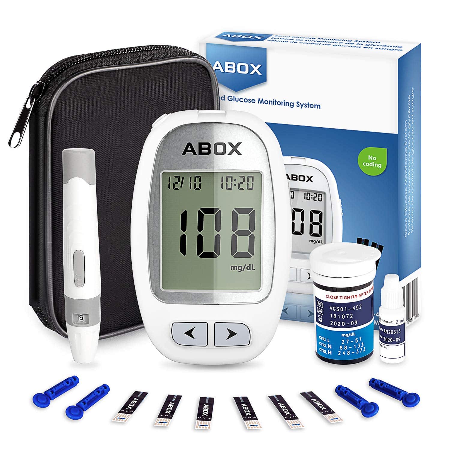 ABOX Blood Glucose Monitor, Diabetes Testing Kit Glucose Meter Kit with ...