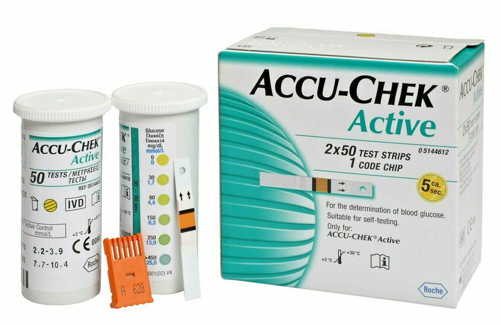 ACCU CHEK Active Test Strips Blood Medical 100 Sheets Diabetic Check ...