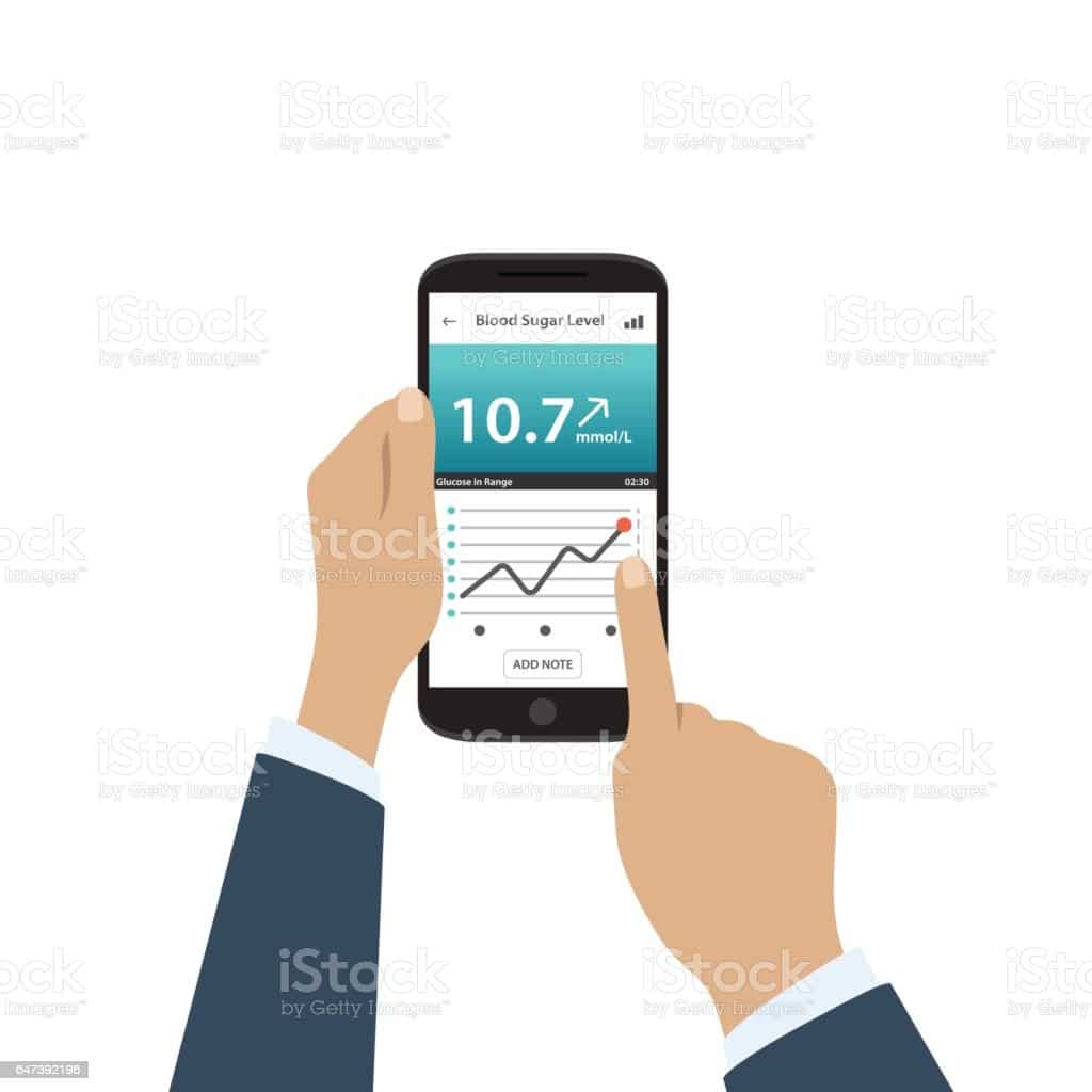 App On Phone To Check Blood Sugar Levels Phone In Male Hands Stock ...