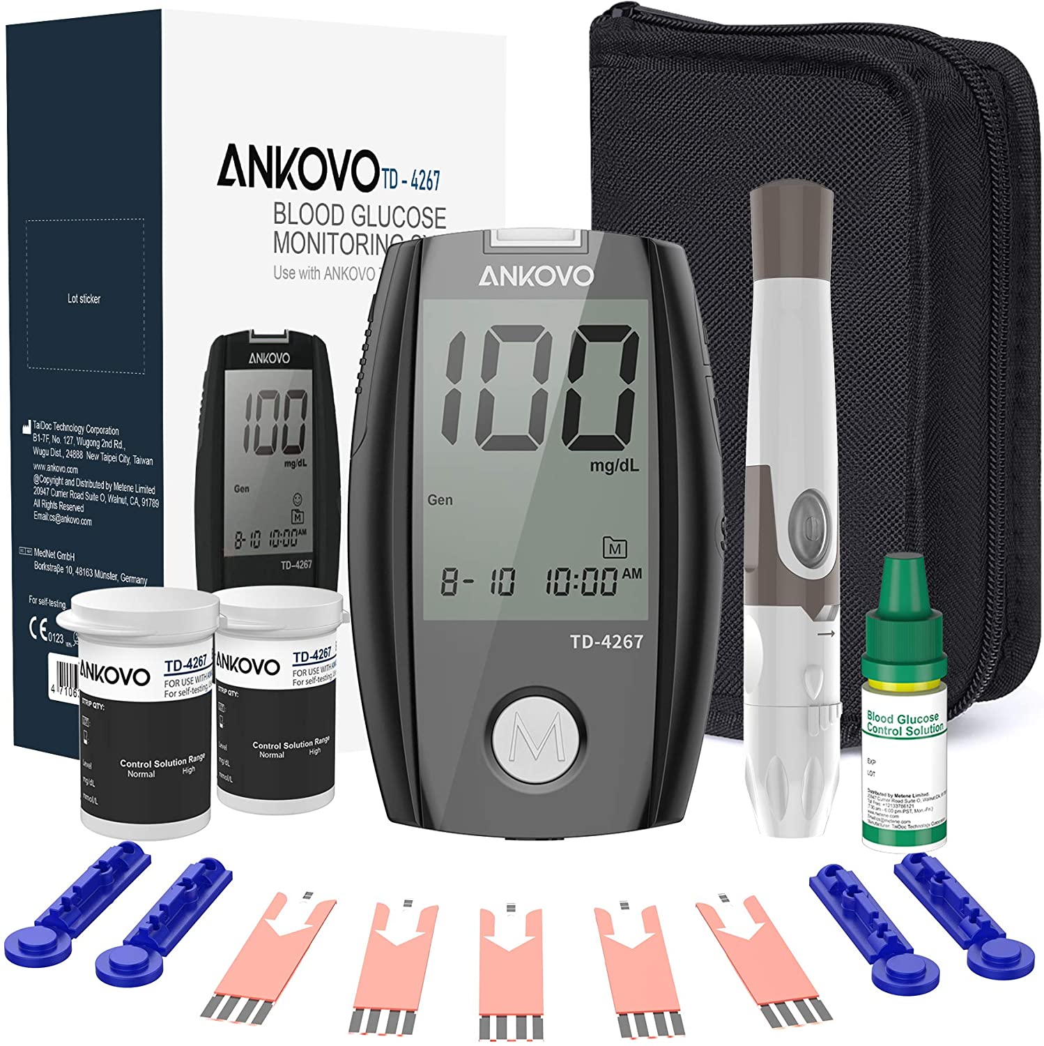 Blood Glucose Monitor Kit, ANKOVO Diabetes Testing Kit ...