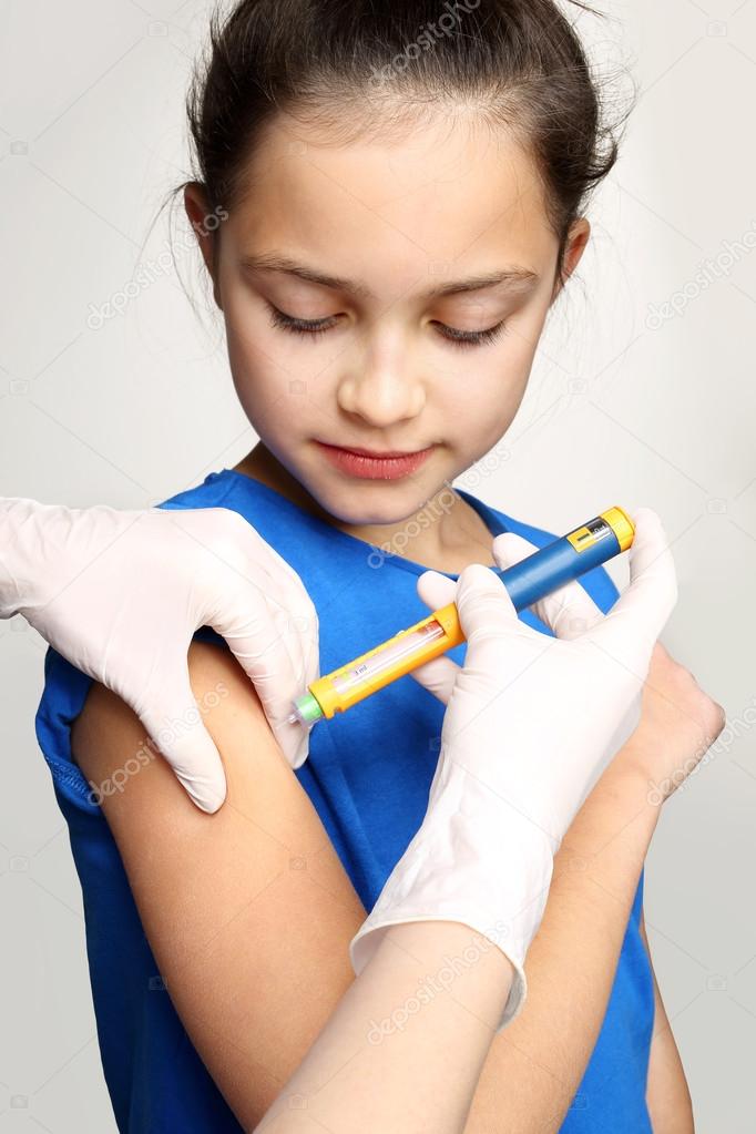 Diabetes in children, child take insulin  Stock Photo ...
