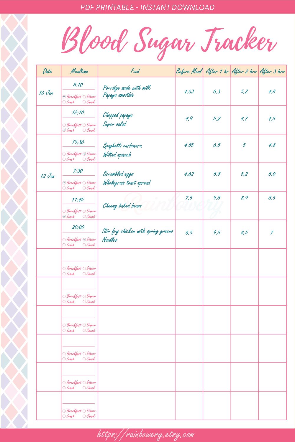 Diabetic Food Log Printable That are Ambitious