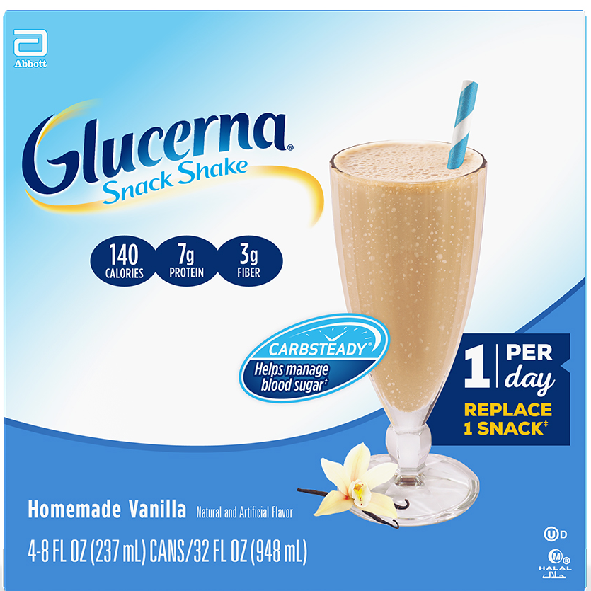 Glucerna Snack Shake, 4 Shakes, Diabetes Nutritional Shake with ...