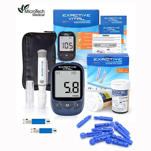 MICROTECH MEDICAL Exactive Vital Diabetics Test Glucometer Monitor 50 ...