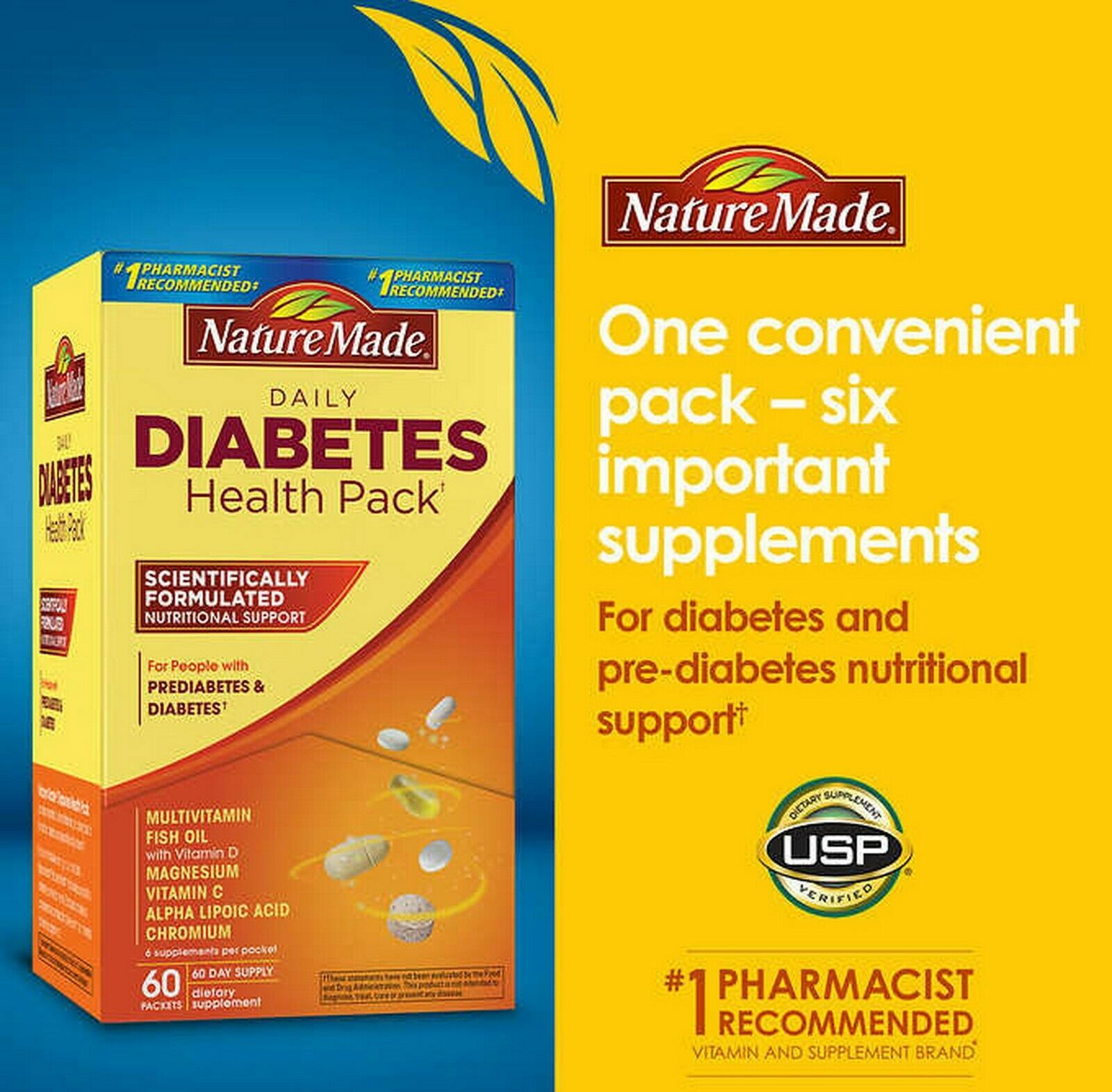 Nature Made Diabetic Health 60 packs of 5 Multivitamin Fish Oil ...