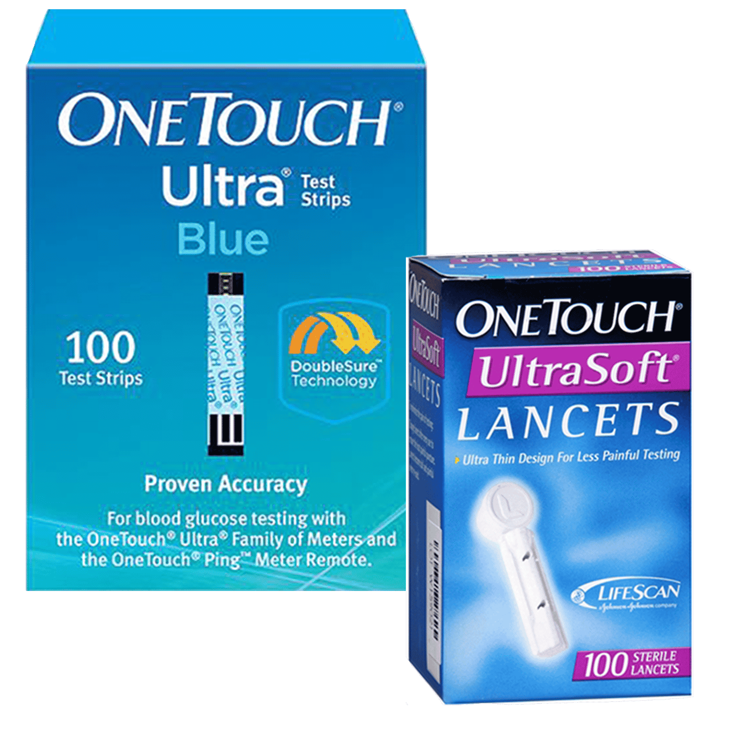 One Touch Ultra Blue Test Strips (100 Ct.) + UltraSoft Lancets (100 Ct ...