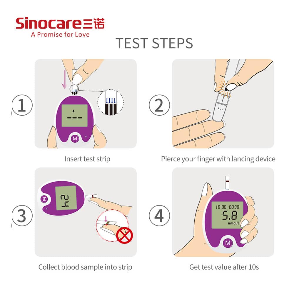 Sinocare Anwen No Coding Required Blood Glucose Monitor with Test ...