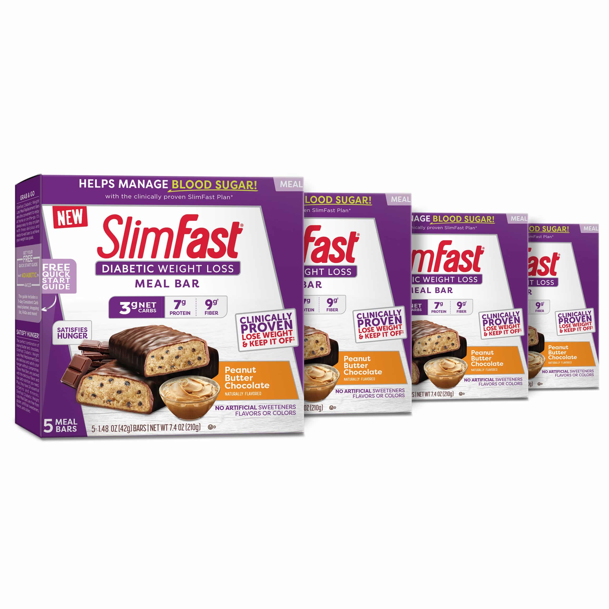SlimFast Diabetic Weight Loss Meal Replacement Bar, Peanut Butter ...