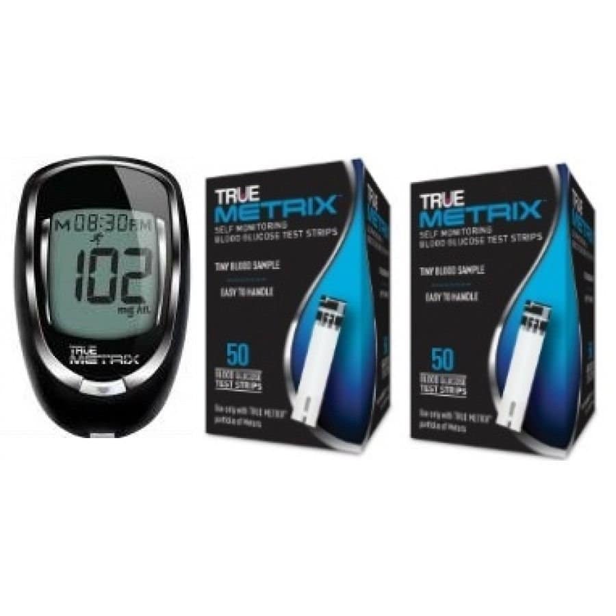 True Metrix Blood Glucose 100 Test Strips with True Metrix Meter Kit ...