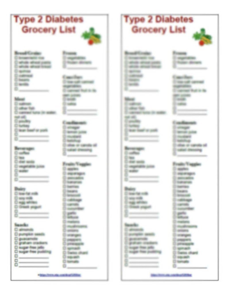 Type 2 Diabetes Diet Grocery Shopping List Printable 2 in ...