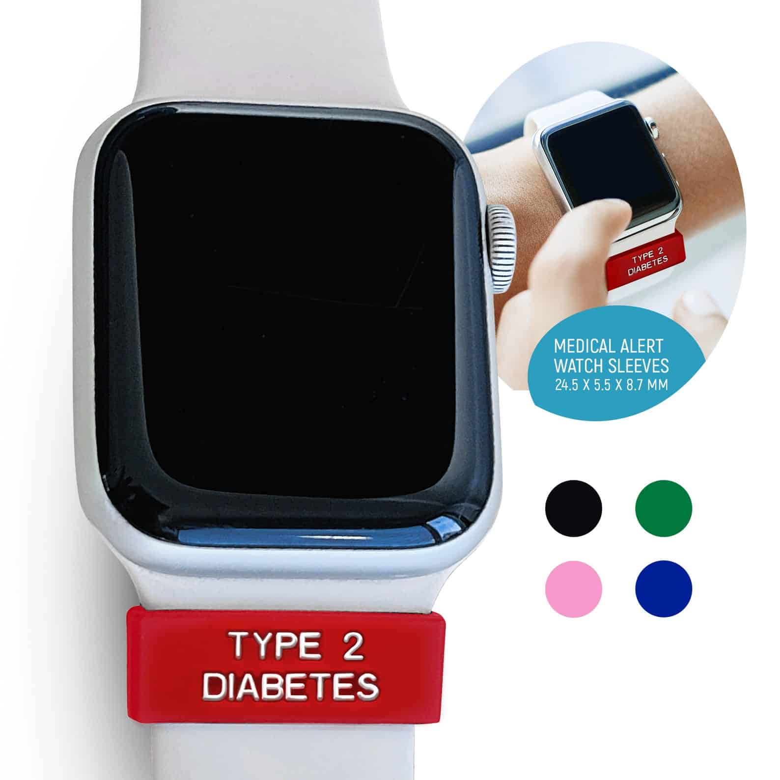 Type 2 Diabetic Medical Alert Watch Sleeve Colored Silicone